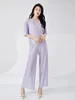 Women's Pants LANMREM Pleated Sequin Two-piece Set For Women O-neck Half Sleeves Solid Color Tops With Casual 2024 Summer 2Z1368