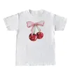 Cherry Bow Printed Dames Vintage T-shirt Trendy Cute Coquette T-shirt Korte mouw Cottagecore Esthetische tops Vrouwelijke kleding 240506