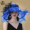 FS Fashion Hat для женщин Дерби розовые органза шляпы дамская чаепития свадьба большая широкая края винтажные федоры 240507