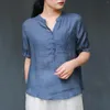 Kvinnors blusar Korta ärmskjortor Lossa Retro V Neck Shirt Soild Summer Top For Ladies Thin Style Pullovers Casual Female Blouse