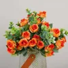 Flores decorativas grinaldas lindas flores artificiais rosas com 11 cabeças de seda flor falsa para casamentos casa sala de estar decoração de coragem de coragem de acessórios