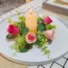 Dekorative Blumen Bauernhause Stil Kranz eleganter künstlicher Rosenkerzenring Set mit bunten grünen Blättern für Home Wedding Party