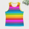 Herentanktops gestreepte patroon Top Man's Rainbow Stripes Summer Custom Bodybuilding Streetwear Oversized mouwloze vesten