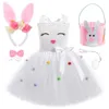 Girl's jurken Childrens Easter Rabbit Clothing Baby Girl White Rabbit Picture Jurk met Ear Bow Basket Childrens Halloween Animal Role Playing Setl240508