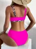 Menas de banho feminina Sexy Leopard Cross Bandage Bikini High Set Women Push Up Swimsuits Bolyian Biquiny Bathing Suiting