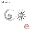 Stud Modian 2021 Authentic 925 Sterling Silver Rose Gold Moon and Sun Earrings Womens Jewelry Gift Bijoux Q240507