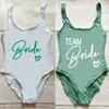Swimsuits Woman Green Print Love Team Bruid Onepiece Swimsuit Bikini Swimini Swimwear Women Maillots de Bain Femmes Bathing Suit 240508