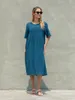 Robes de fête Femmes Elegant Lounge Slip A-Line Long Robe Couleur continue Couleur courte à manches courtes pour la plage Streetwear