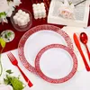 Ciotole da 150 pcs Set di stoviglie Piatti in plastica rossa con argenteria usa e getta per 30 ospiti includono la cena P