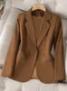 Spring Autumn Brown Blazer Blazer Blazer Donne a maniche lunghe Single Office Giacca da donna Business Work Wear Formale Coat 240507