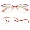 Retro -Frauen Optische Brille Rahmen für Cat Eye Eyeglas Rezept Metallbrille Red Tortoise Halb Rand Brillen 240423