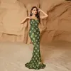 Casual Dresses Women Green Sexig stropplös paljett Backless Evening Party Maxi Dress Elegant Bodycon Mermaid golvlängd Vestidos