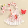 Платья девочки Tregren Little Girls Summer Set милые рукава для полетов A-Line кружевные украшенные простые каминовые платья с цветочной повязкой, подходящей для малышей и Babiesl2405