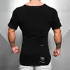 T-shirts masculins Muscleguys marque 2023 Nouvelle mode solide Ripped t-shirt masculin hip hop étendue t-shirt hommes détruire le trou de coton t-shirt homme t240508