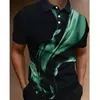 Mens Polo Shirt Gradient Line Summer Short Sleeved Top Business Casual Clothing Lapel Button Randig Polo Shirt 240429