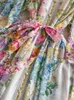 Bohemian Floral Şifon Yaz Elbiseleri Kadınlar İçin Pist Stand Yakası Lantern Sleeve Beach Tatil Uzun Vestidos Boho Robe 240422