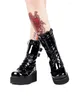 Boots Imprime angélique femme moto punk cool dame lolita femme hauts talons pompes calices chaussures brevet cuir boucles 47