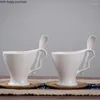 Mokken witte keramische beker houten schotel lepel koffie 2-delige set paar mug cups paar huisdrinkware theekopje melk