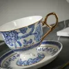 Luxo Blue Blue Gold Medallion Tribunal Europeu Estilo Bone China Goldplated Coffee Cup Scurs