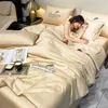 Luxury Embroidery Summer Simple Cool Ice Silk Quilt Breathable Queen Quilts Cooling Comforter Bedding Sets Rayon Blanket 240508