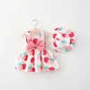 Robes de fille 2 / pièce set pour filles robe chapeau d'été bébé grand arc patchwork polka dot suspendu princesse princesse