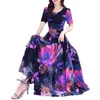 Partykleider A-Line Kleid Bohemian Blumendruck Midi für Frauen hoher Taillenschwung Stil mit kurzen Ärmeln rund Sommer