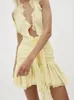 Cronstyle 3d Blumen -Aufkleber Mini -Kleid, die für Damen -Hosenträger Schultergurte trägerloser Falten -Sommerkleid Quaste Quaste Weste 240428