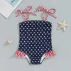 One-Pieces Little Girl 4th of July Swimsuit Star Print Striped Square Neck Tie-Up Spaghetti Strap Bathing Suit Infant Toddler Swimwear H240508