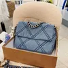 25 cm Classic Hardware Designer Blue Diamond Metal Metal Femmes Denim Cowboy Sacs Jumbo Silver Blue Handle Chain multicolore Tote Deep Quilt Koim