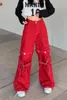 Frauen Jeans 2024 American Retro Red Worker Denimhose Weibliche Herbst Winter Design Sinn Nische lange lose breite Hose
