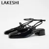 Lakeshi White Black Mary Jane Shoes Womens Heels Leather Square Toe Mule Womens Spring/Summer Low Boots Sandals Springback Womens 240426