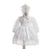 Robes de baptême Premier anniversaire de fête d'anniversaire robe nouveau-née automne-né de lacet blanc princesse bébé baptiste avec chapeau Ball de Noël Q240507