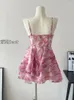 Robes décontractées fête Prom Imprimé spaghetti robe robe sans manches à manches floral doux rose solo