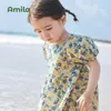 Девушка платья Amila Baby Girl Платье 2023 Лето Новое 100% хлопковое дышащее короткие рукава милая полная печатная детская одежда 0-6 лет
