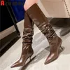 Boots asumer 2024 taille 33-42 en cuir authentique en cuir hiver mince talons hauts femmes chaussures top vente dames glisser le genou