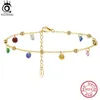 Orsa Jewels Summer Beach Anklet Fashion 925 Chaîne de câbles en argent sterling multicolore 4a Zircon Cheminée pour femmes bijoux SA93 240508