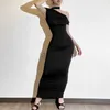 Sıradan Elbise Tasarımcı Elbise Rüzgar Yaz Kadınlar 2024 Yeni Şık Stil Uzun Elbise Düz Renk Diagonal Boyun Kapalı Omuz Seksi İnce Fit Elbise Beden Elbiseler