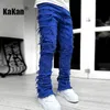 Kakan - Jeans de remendo de trecho de rua pesados europeus e americanos para homens para homens high Street Straight Fit Long Jeans16-3001 240507