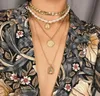 Punk Multi Layered Pearl Choker Halsband Collar Statement Virgin Mary Coin Crystal Pendant Halsband Kvinnor smycken6838825