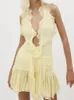 Cronstyle 3d Blumen -Aufkleber Mini -Kleid, die für Damen -Hosenträger Schultergurte trägerloser Falten -Sommerkleid Quaste Quaste Weste 240428