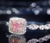 Victoria Jewelry 925 STERLING Silver Princess Cut Pink Sapphire Diamond Zirconia Wedding Women Engagement Band Ring WJL26068230703