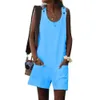 Combinaisons de sauts pour femmes Rompers Summer Lady Color Colon Cotton Linon Souchonté Sans combinaison Shorts D240507