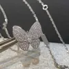 Merk originaliteit v goud volledige diamant vlinder ketting voor vrouwen verguld met 18k roze licht luxe kraagketen live uitgezonden sieraden
