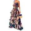 Sukienki zwykłe sukienka projektantka 2024 Summer Nowy na plaży Fakiet wiatrowy druk dwuczęściowy zestaw z zawiesiną, spódnica ciasta, długa spódnica dla kobiet sukienki plus size