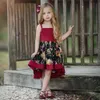 Robes de fille Robe d'été préscolaire Vêtements bébé vêtements fille ceinture de fille rouge imprimement floral princesse robe de fête pour enfants vêtements fille vêtements 240508