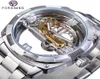 Forsiner Men Transparent Design Mechanical Watch Automatic Silver Square Golden Gear Skeleton Sheltes en acier inoxydable horloge saati Y1480259