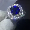 Women Fashion Cushion Cut 3ct Blue 5A Zircon Crystal 925 Ringo