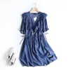 Party Dresses Ruffled Mini Light Jeans Dress Women Short Sleeve Slim Waist Summer Denim Vestidos Mujer Soft Cotton