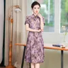 Sukienki imprezowe Summer Chińskie Cheongsam Zmodyfikowana sukienka Vintage Floral Printed Collar Female Qipao