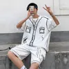 Мужские спортивные костюмы Мужские милые граффити-рубашка Топ набор негабаритная летняя одежда рубашка Harajuku повседневная футболка с короткими рукавами с 2 частями Setl2405